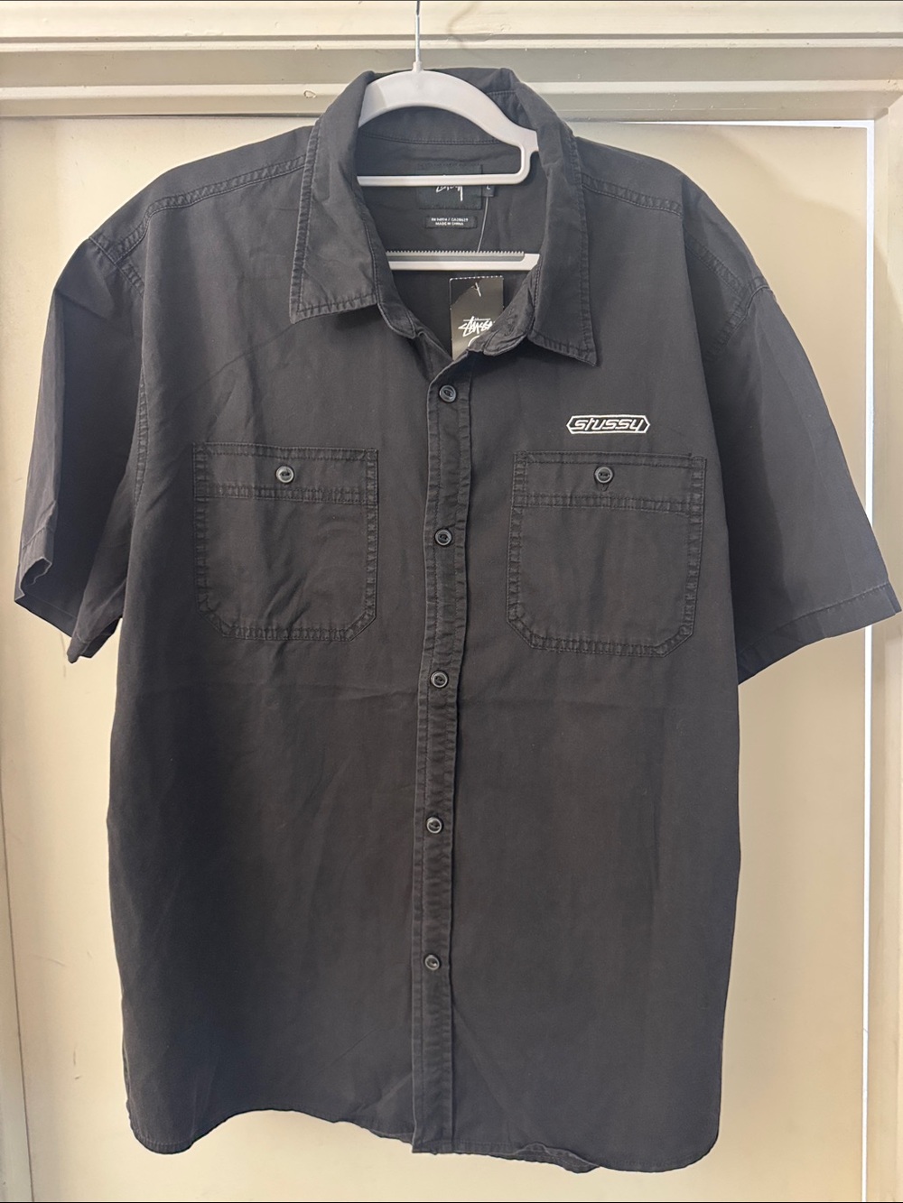 Stussy Men’s Black Short-Sleeve Button-Up Work Shirt